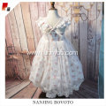 White tulle floral printed ruffle sleeves dress